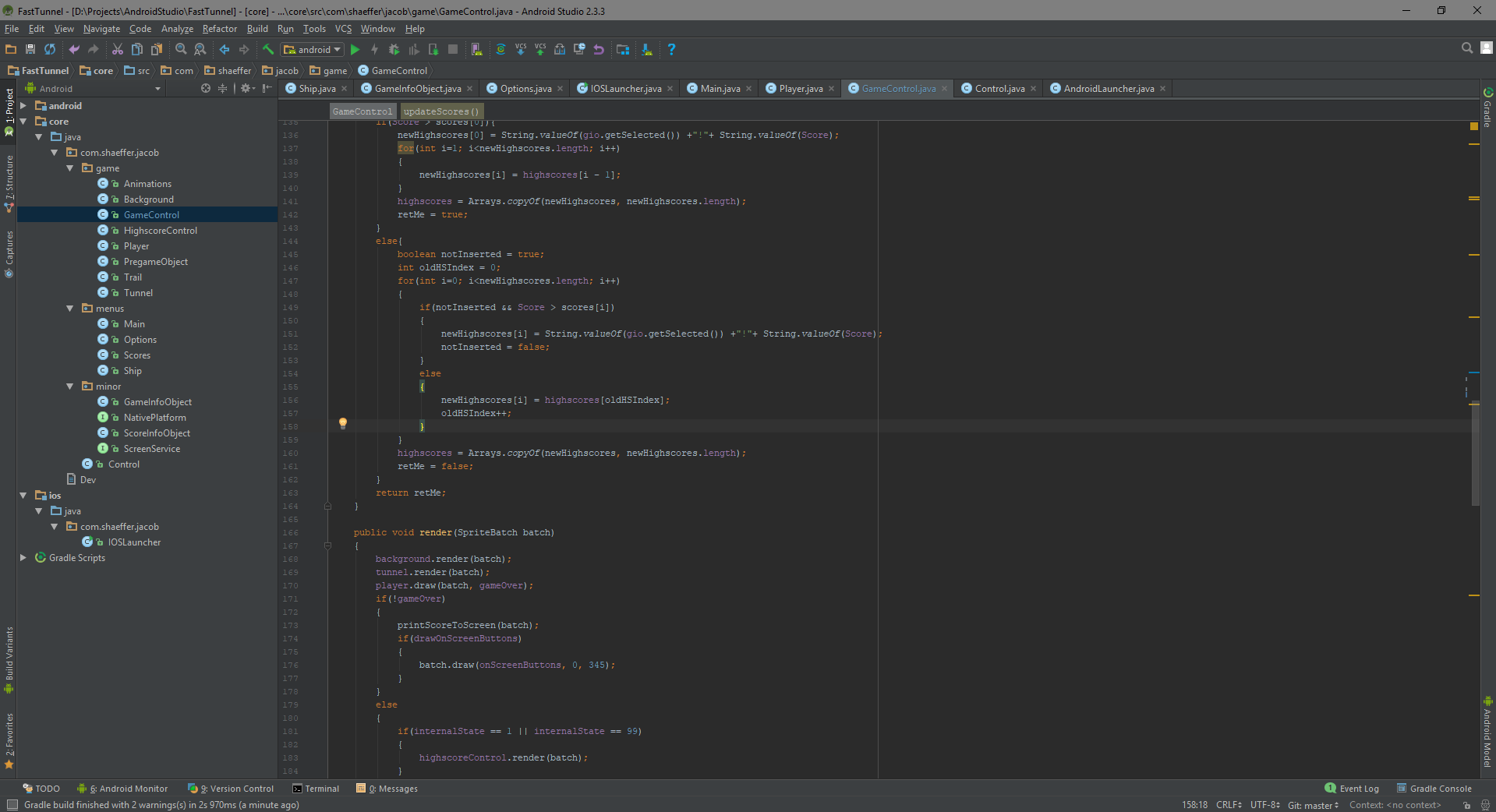 Android Studio IDE with code from FastTunnel